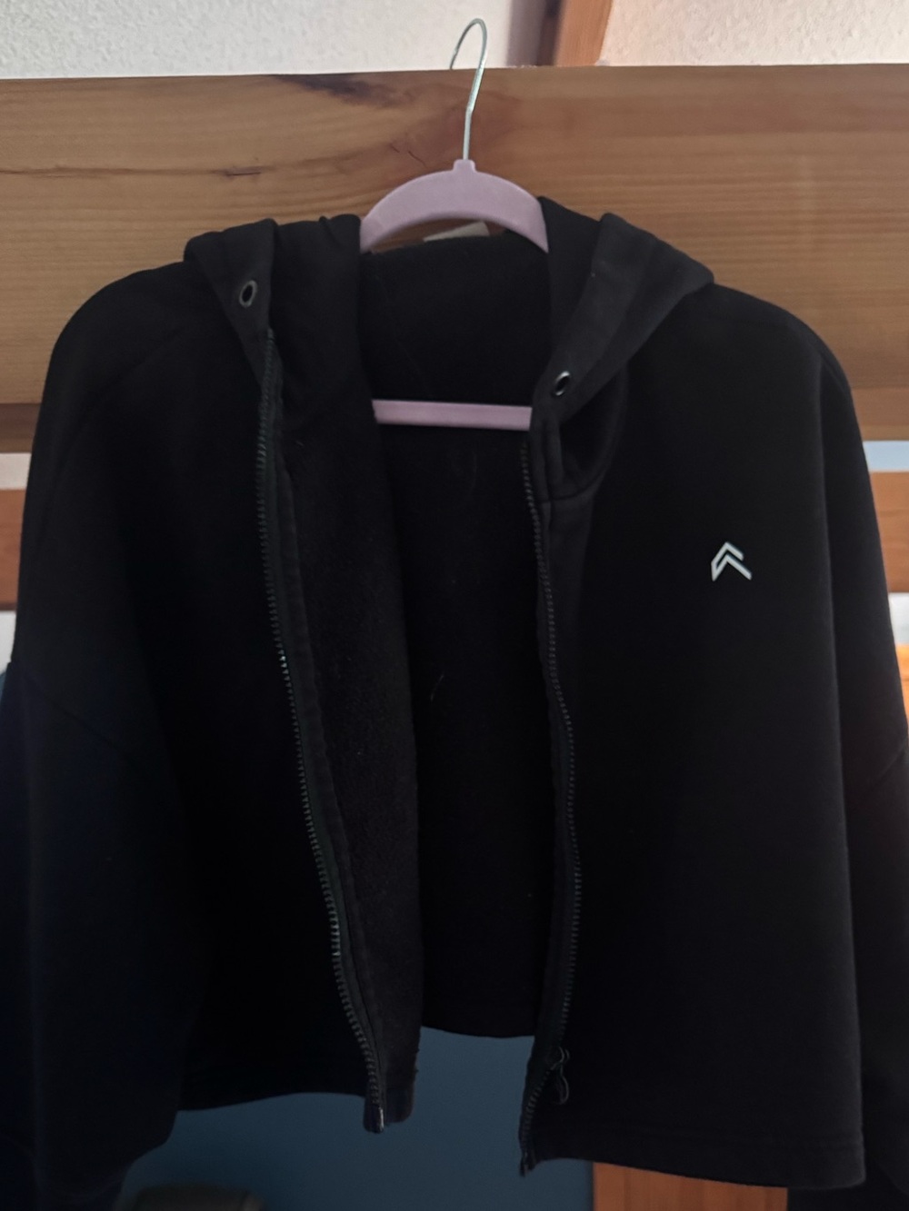 Oner Active Black Cropped oversized Zip Hoodie with Chevron Logo